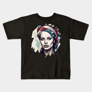 Portrait of Angelina Jolie, 4th of July Patriotic Kids T-Shirt